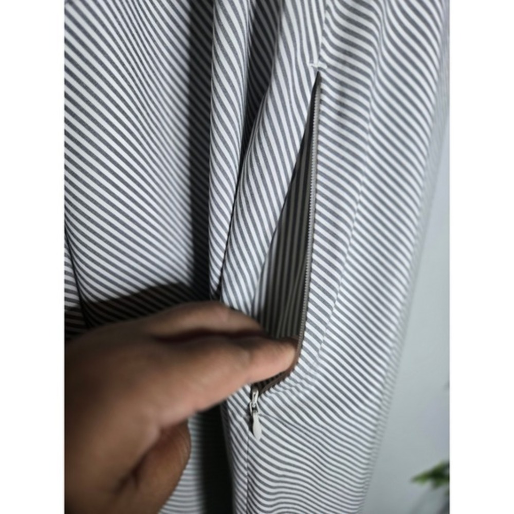 Athleta Newport Wrap Dress Gray White Stripe Midi Career Travel Medium - Picture 4 of 9